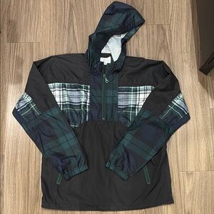 Men's Black and Green Plaid Hooded Jacket